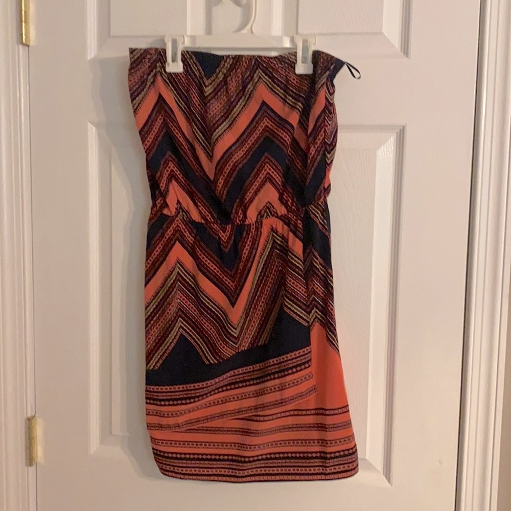 Express Mini strapless dress; draped at the bottom